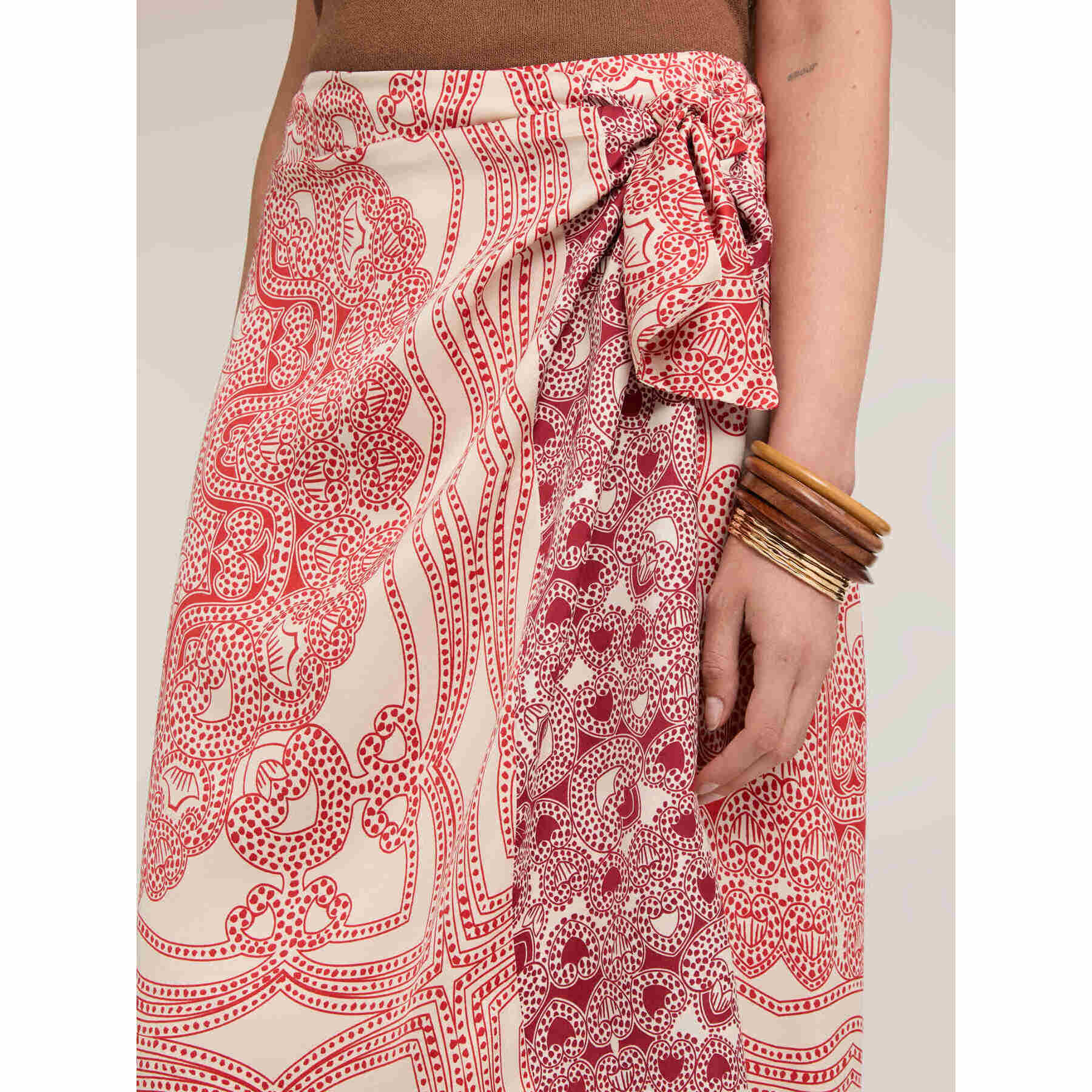 Motivi - Falda pareo de raso con estampado - Rojo