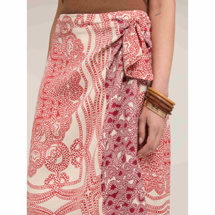 Motivi - Falda pareo de raso con estampado - Rojo