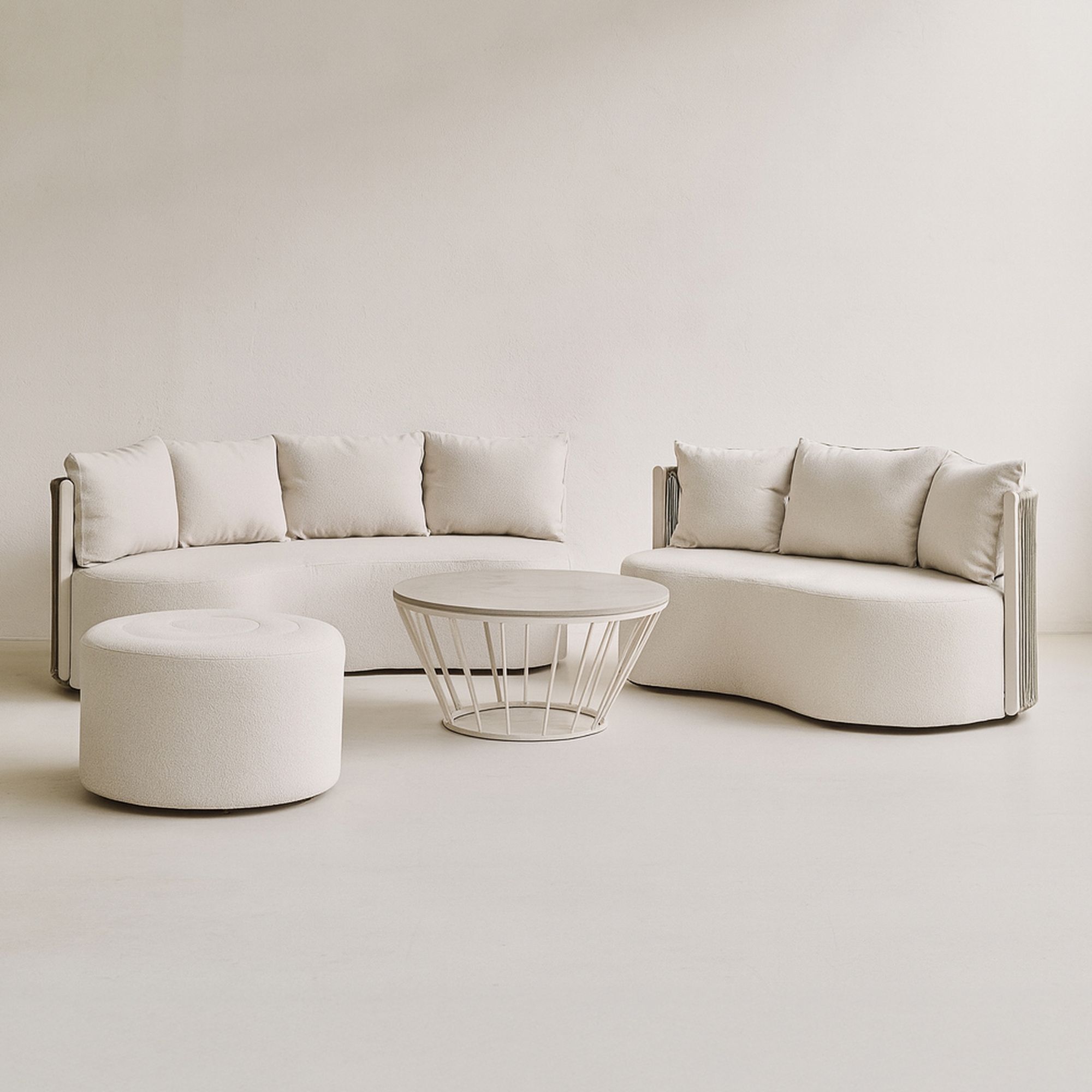 Salon de jardin beige 8 places tissu et structure aluminium BELLAGIO