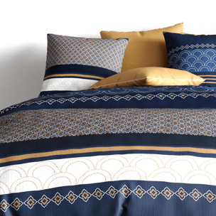 Parure housse de couette imprimé 100% coton - kalypso - bleu