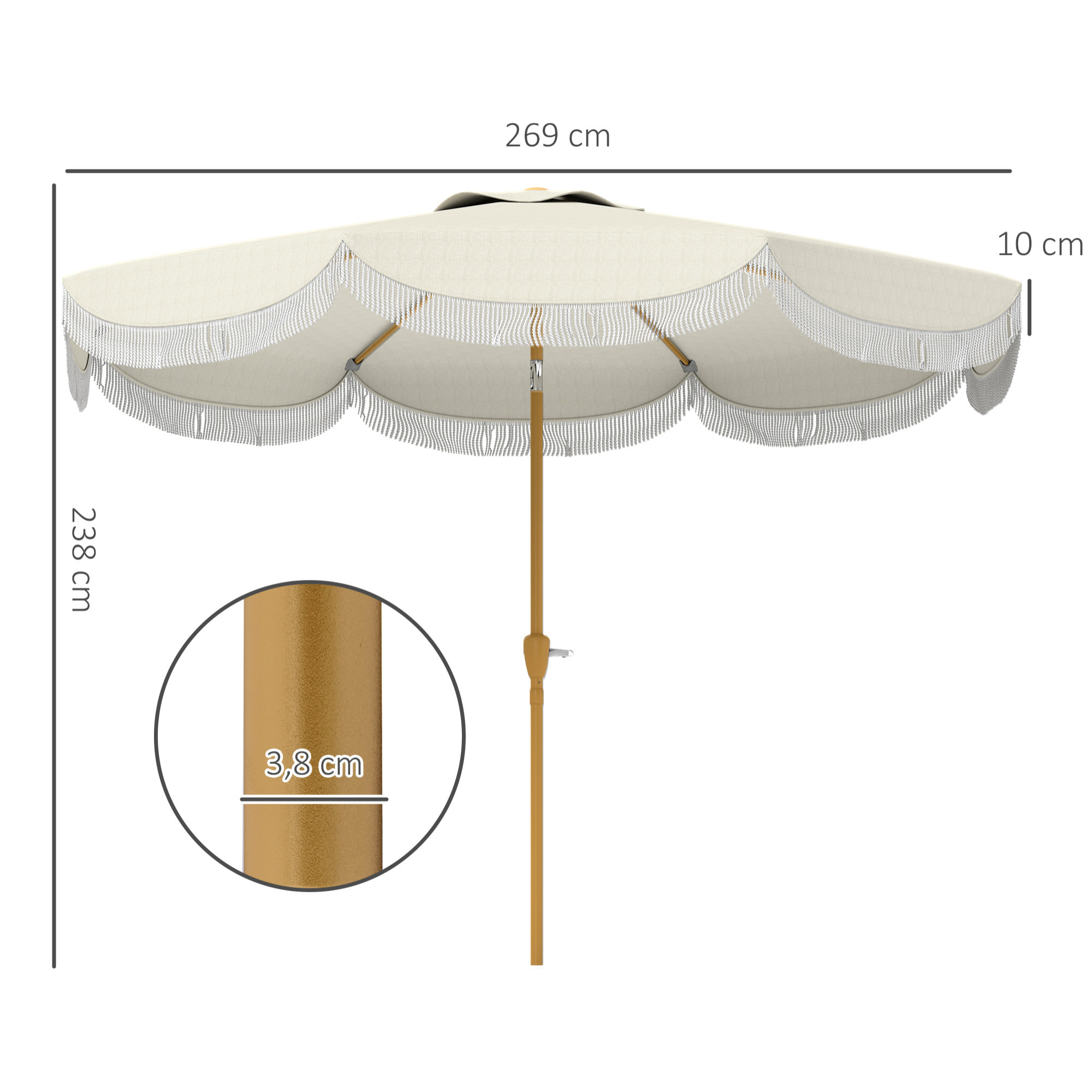 Sombrilla Terraza Exterior Ø269 cm Sombrilla de Jardín con Ángulo Ajustable y Manivela Protección UV30+ Parasol para Patio Terraza Beige