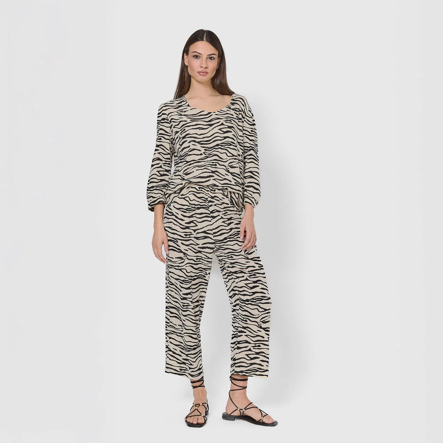 Completo midi yves in viscosa beige/nera