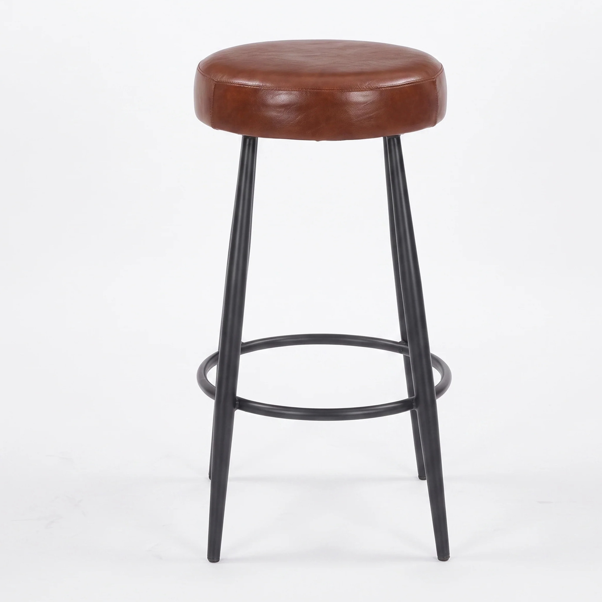 Tabouret pour îlot central 65 cm en cuir de buffle marron foncé - Malo