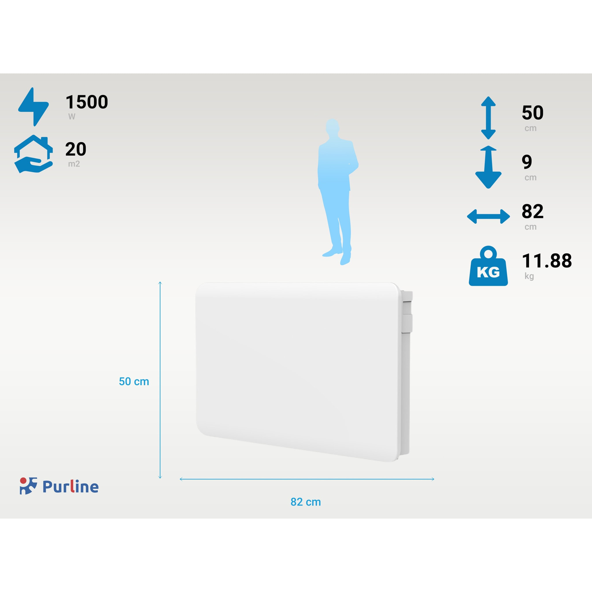 Radiateur à inertie avec plaque céramique interne avec contrôle WIFI 1500   W