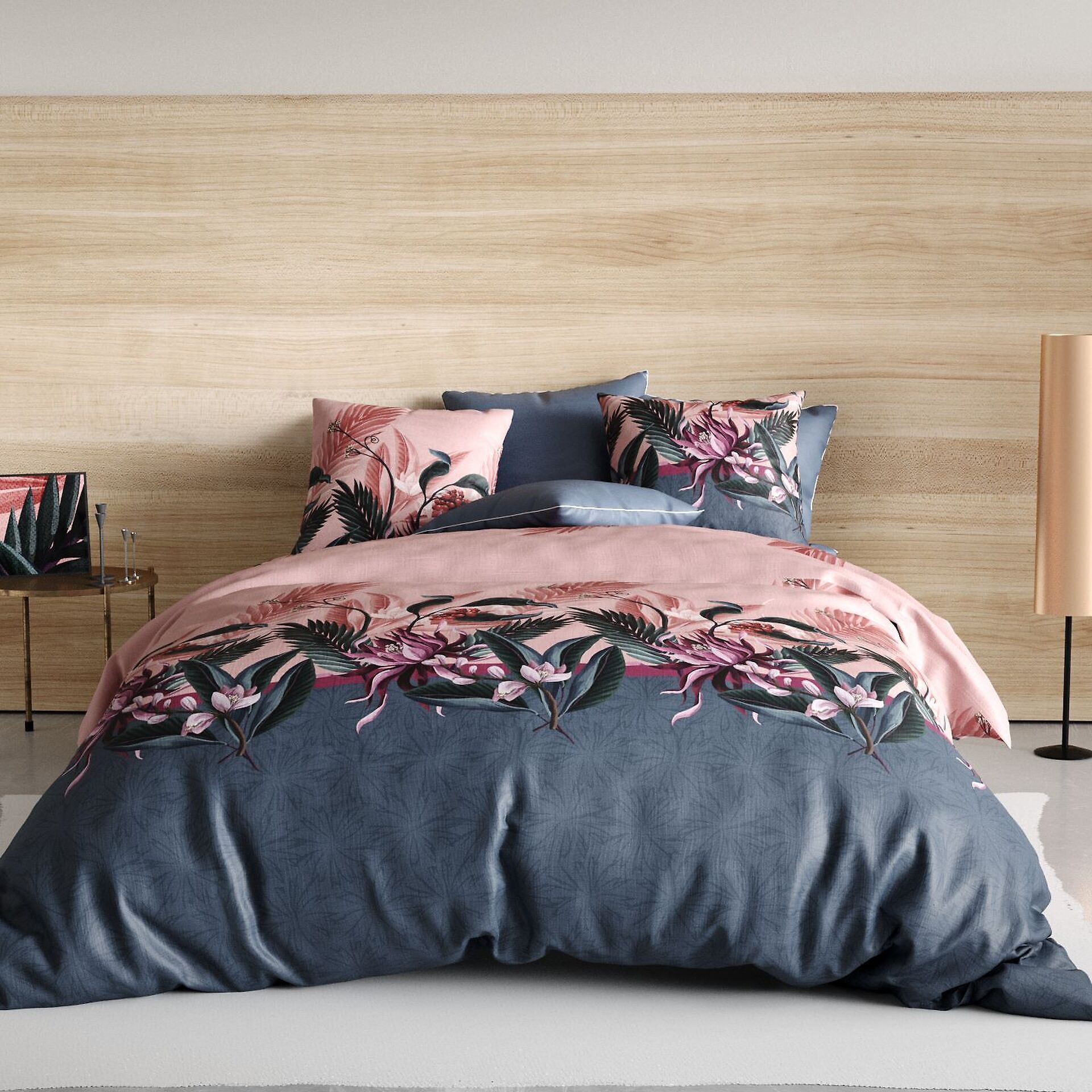 Parure housse de couette coton rose