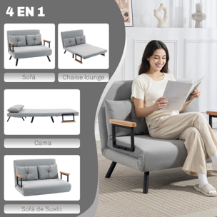 Sofá Cama de 2 Plazas 4 en 1, Sofá Cama Plegable Tapizado en Terciopelo con Respaldo Ajustable de 5 Niveles y Almohadas Acolchadas, para Oficina, Dormitorio, Salón, 102x73x81 cm, Gris Claro