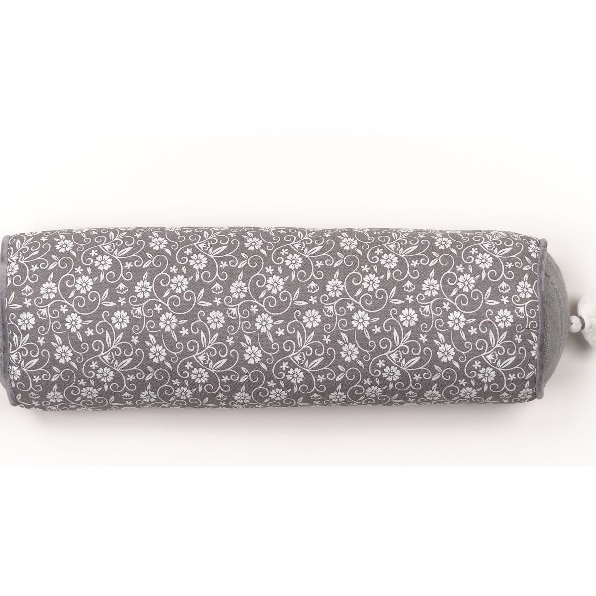 Coussin polochon déhoussable imprimé floral coton CHARME gris