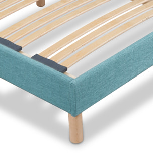 Sommier Lumière Technologie Tri-Lattes, tissu vert d’eau, Bois Épicéa, H30 cm, Lattes Actives, Aération Optimale