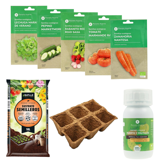 PLANETA HUERTO | Pack Cultiva tu Propia Ensalada Ecológica – Semillas y Sustrato para un Huerto Saludable en Casa