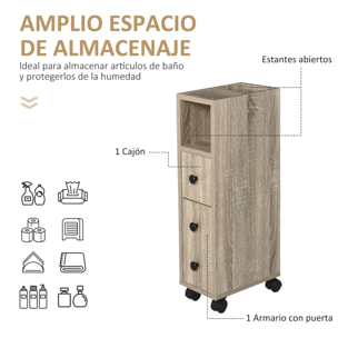 Armario de Baño con Ruedas de Madera 18x30x68,5cm Roble