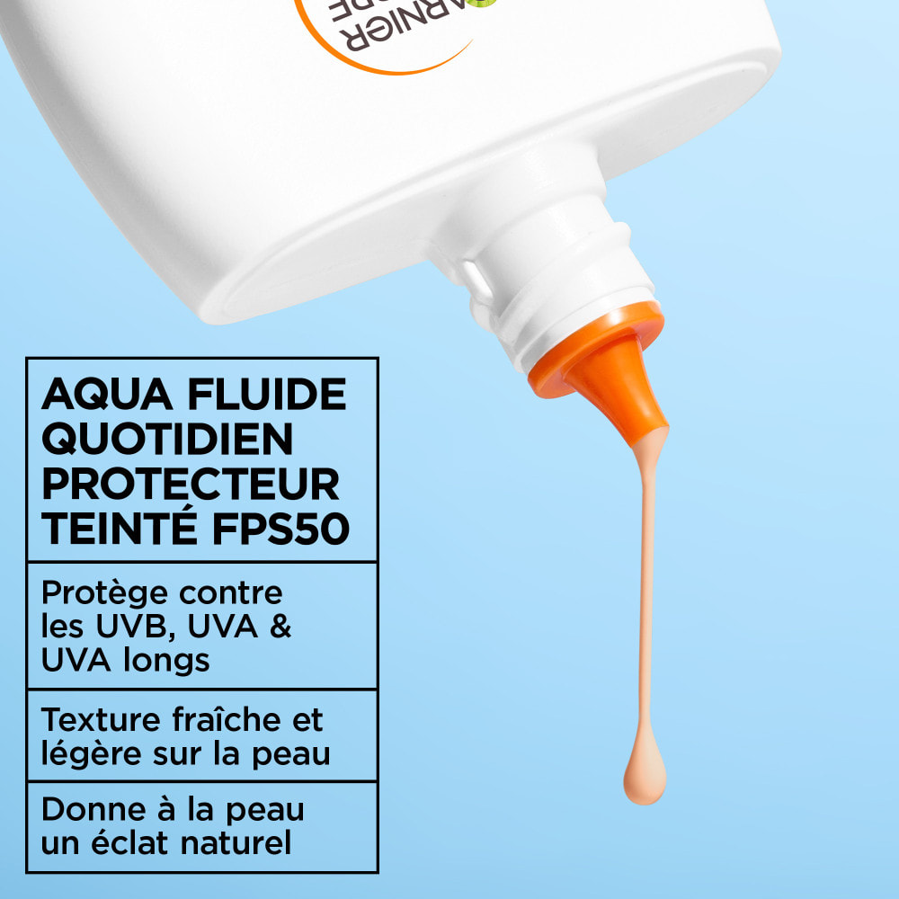 Garnier Ambre Solaire Super UV Visage Aqua Fluide SPF50 Teinté - Acide Hyaluronique - 40ml