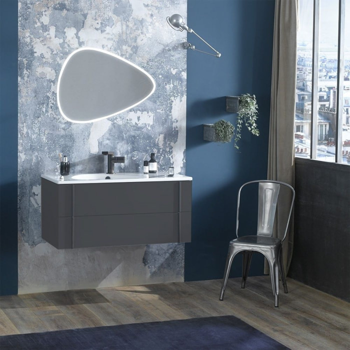 Meuble vasque Nouvelle Vague gris brillant