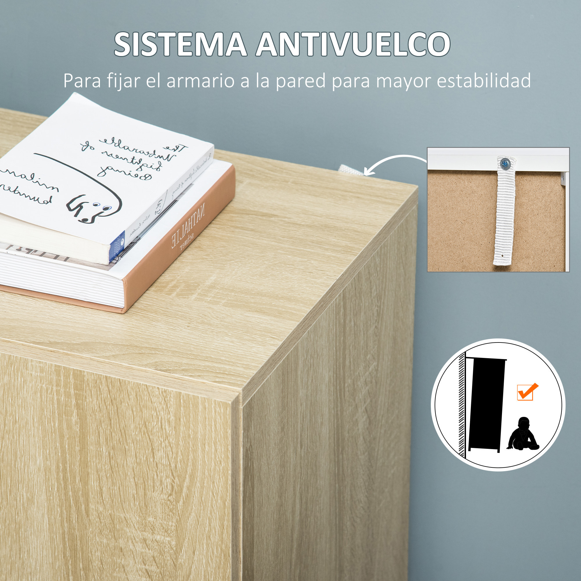 HOMCOM Aparador de Salón con 2 Puertas Armario Auxiliar con 2 Estantes para Libros Ropa Juguetes Estilo Moderno 70x39x70 cm Madera Natural