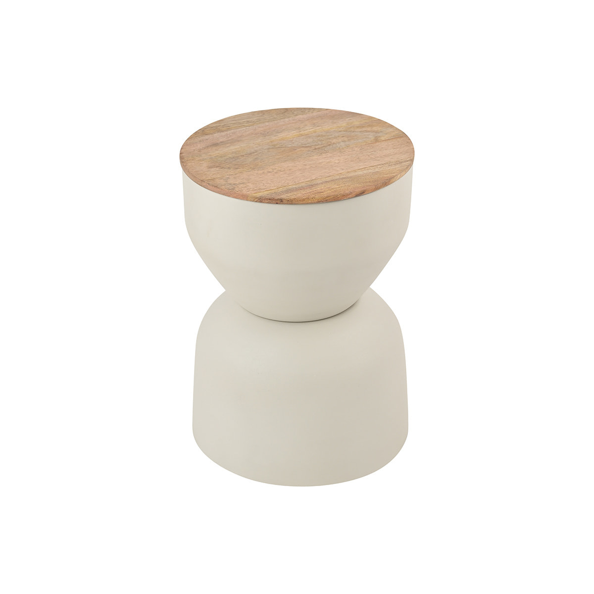 Table d'appoint ronde design avec rangement en métal grège et bois manguier massif D30 cm YOYO
