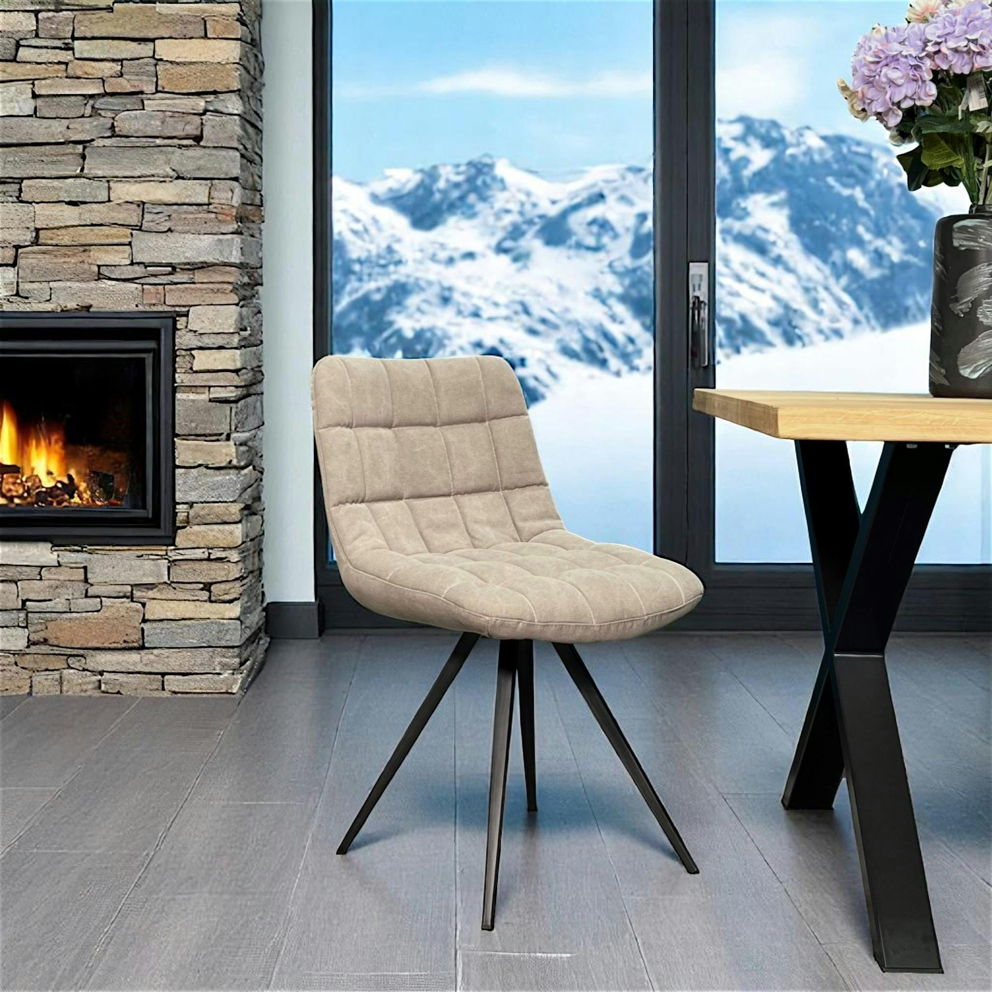 Chaise salle à manger tissu jeans sable (lot de 2)