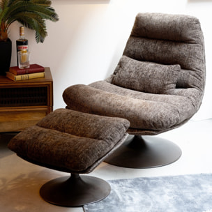 Fauteuil pivotant et repose-pieds Montreal marron Kare Design