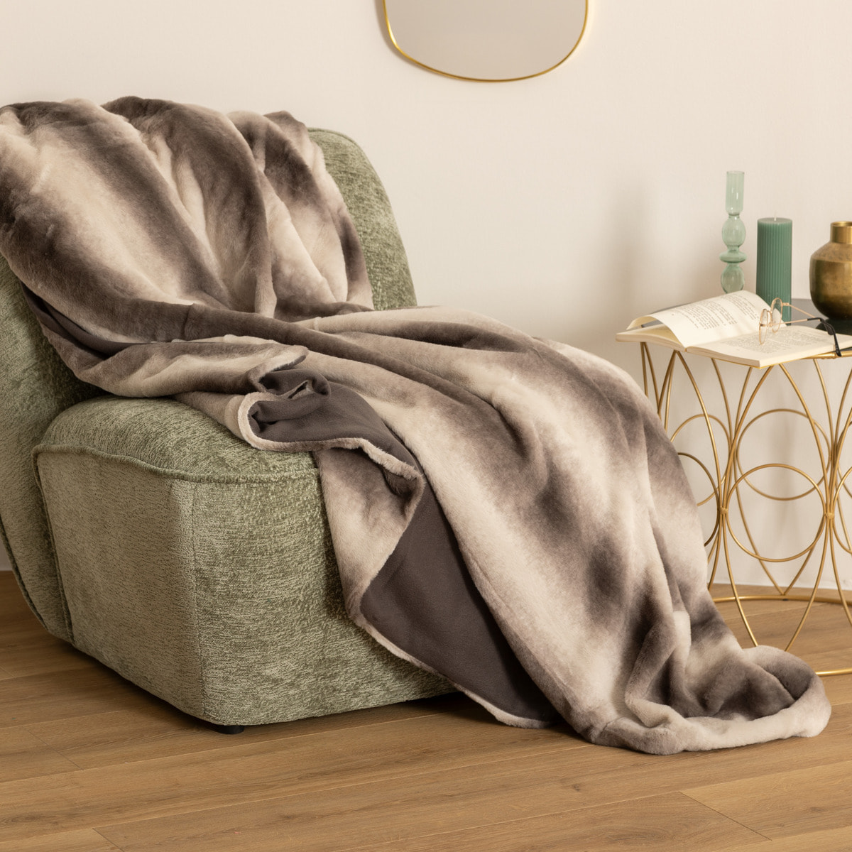 Plaid "Grizzli" - fausse fourrure - gris - 180x230 cm