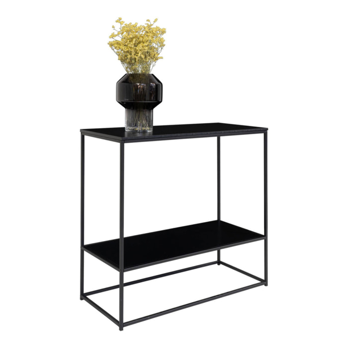 Consolle Vita a 2 ripiani in nero con struttura in acciaio, 80×36×80 cm