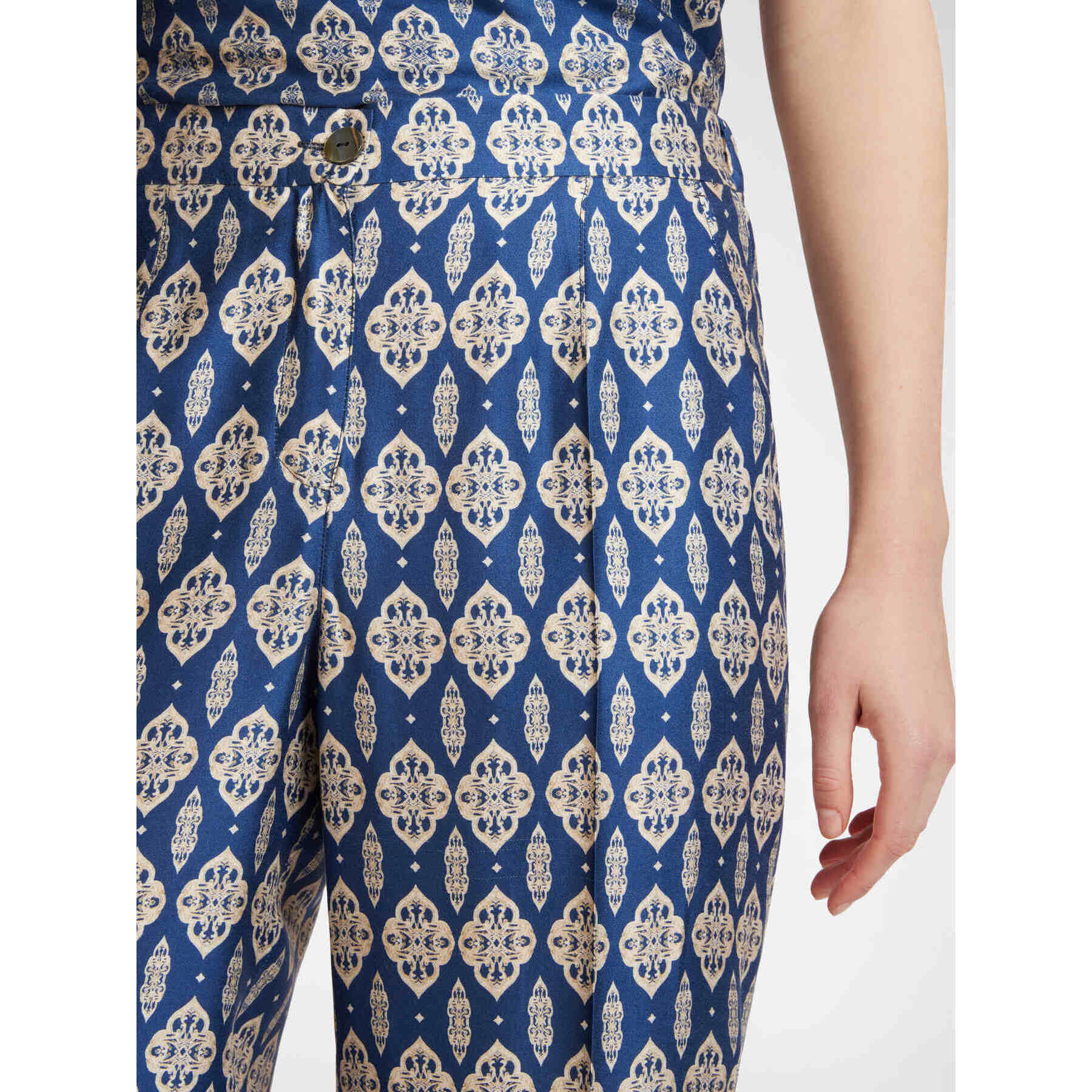 Elena Mirò - Pantalón cropped con estampado étnico - Azul