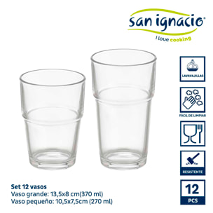 Set 12 vasos apilables 270ml 370ml colección vivalto