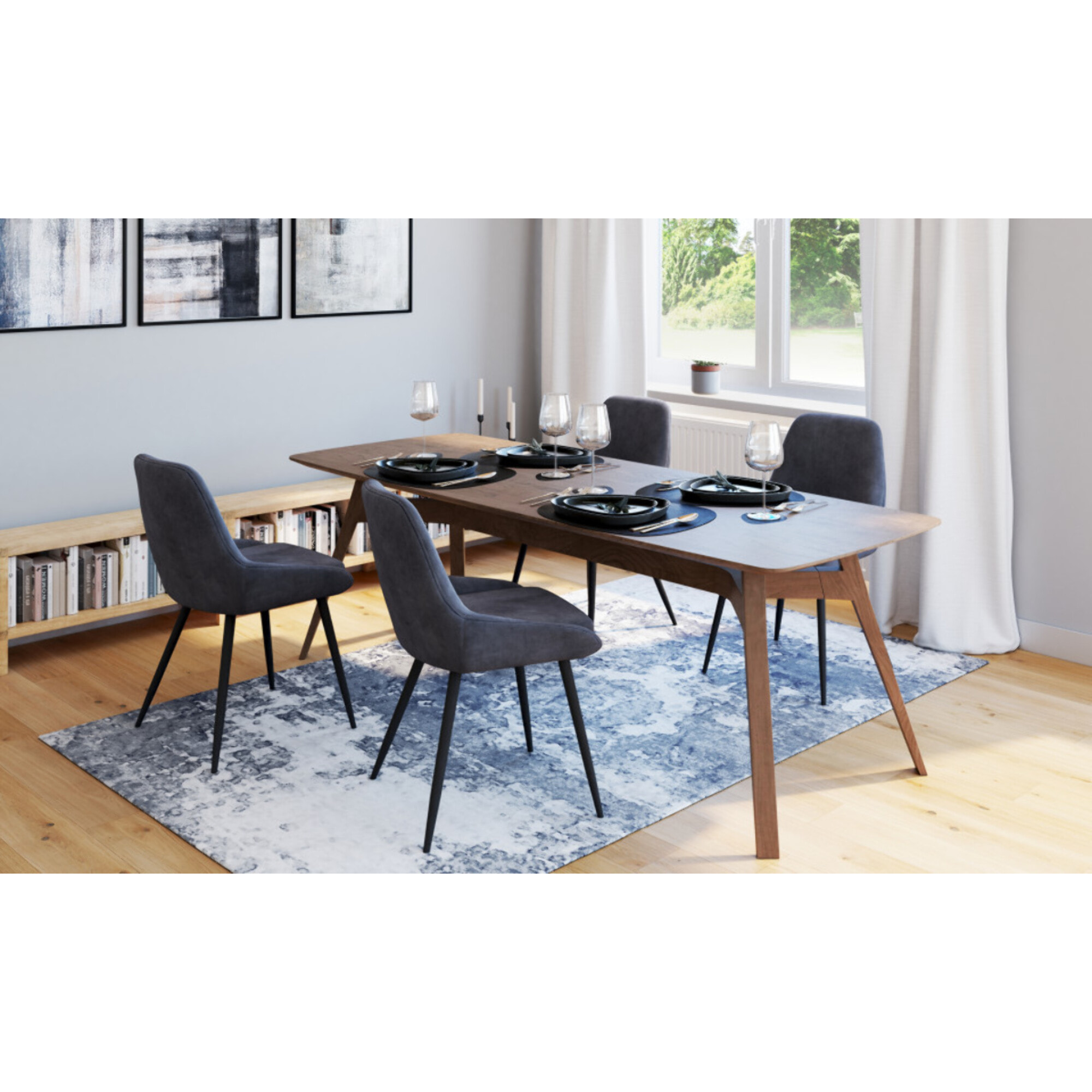 Chaises Olivia velours gris foncé pieds métal - lot de 4