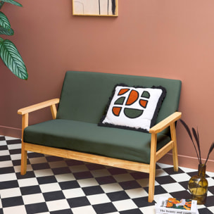 Banquette canapé 2 places en bois et tissu velours côtelé coloris vert kaki. Isak. L 114 x P 69.5 x H 73cm