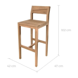 Lot de 2 chaises de bar extérieur 74 cm en bois de teck massif - Tunga