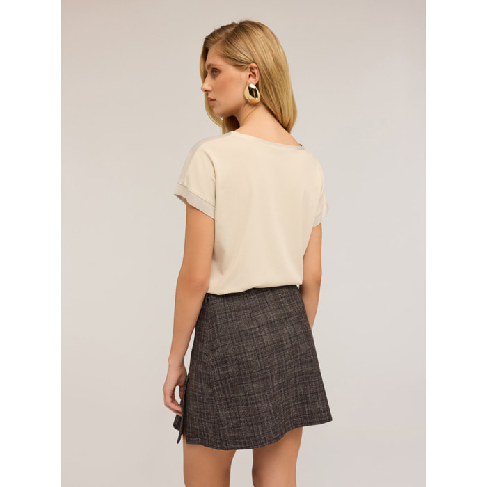 Motivi - T-shirt bimaterica - Beige