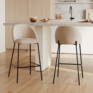 Lot de 2 chaises pour îlot central en tissu bouclé beige 66 cm - Karl