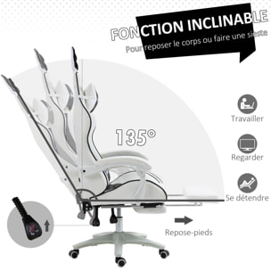 Chaise gaming fauteuil gamer inclinable réglable repose-pied rétractable oreilles de lapin amovibles noir blanc