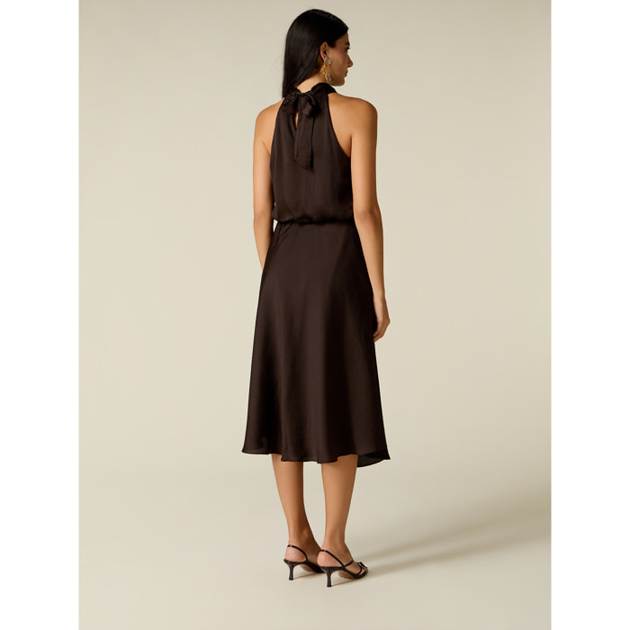 Oltre - Vestito midi halter neck in raso - Marrone