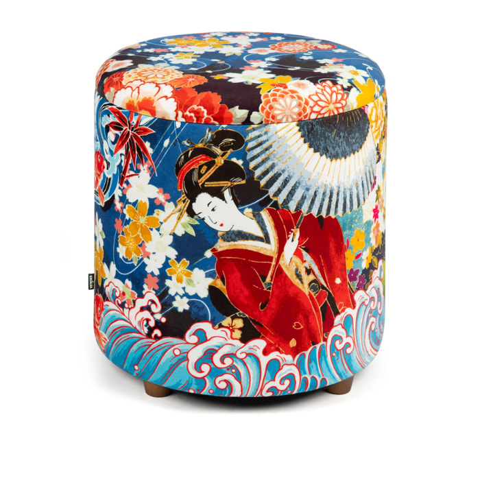 Pouf contenitore Excelsa Kimono in velluto e legno 39x39x43 cm multicolore