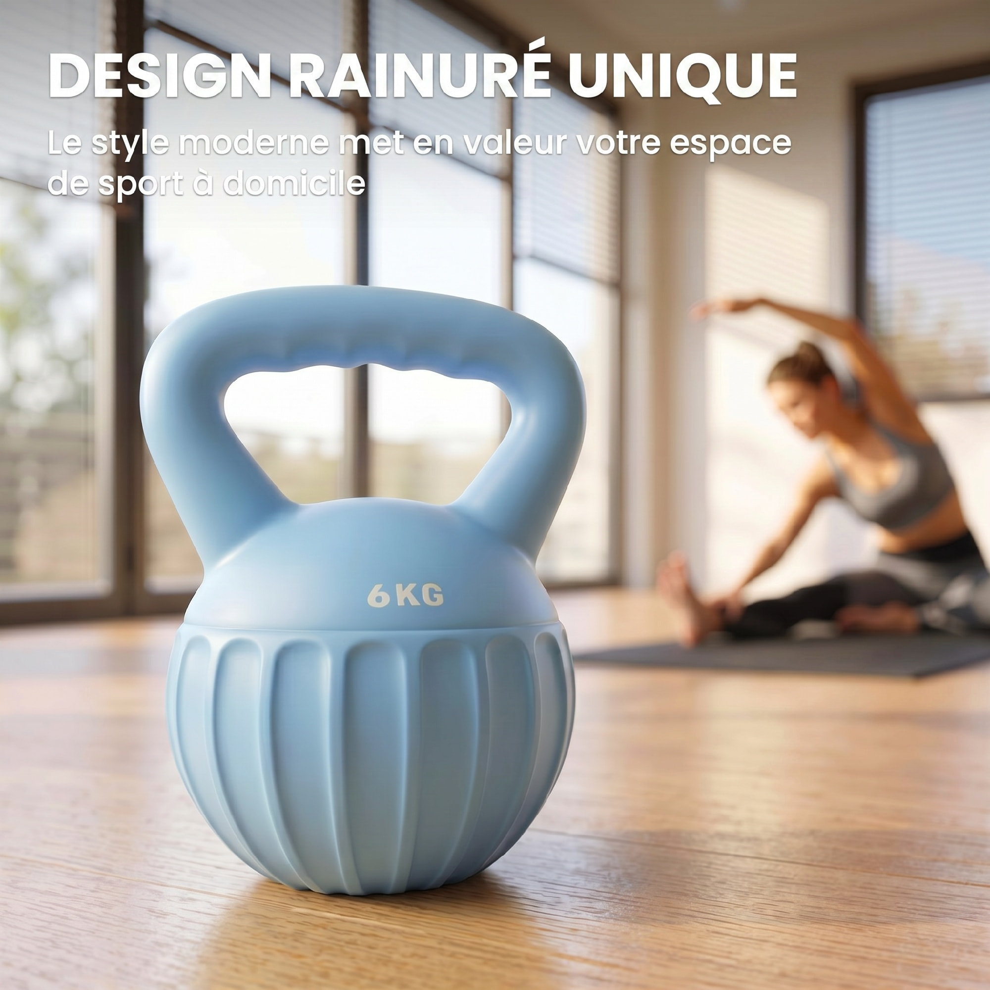 Kettlebell 6 Kg poignée antidérapante bleu