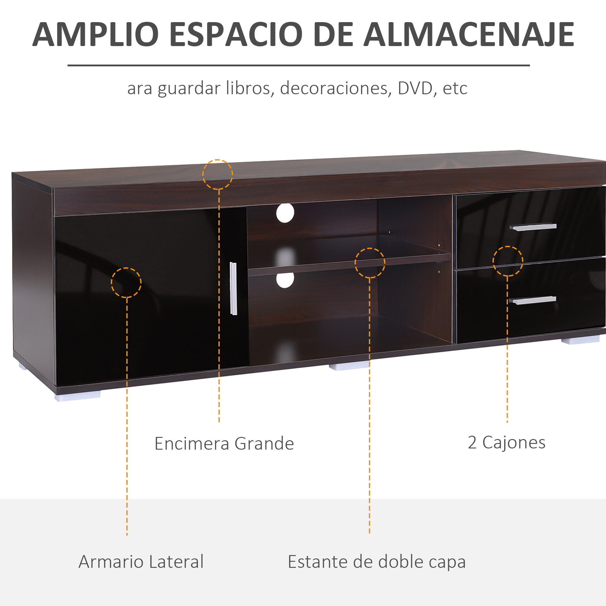 Mueble de comedor para TV Soporte de Televisor 140x40x45cm Armario TV Mesa Café