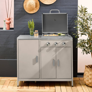 Barbecue gaz 3 brûleurs. beige. 3 portes et 2 espaces de rangement