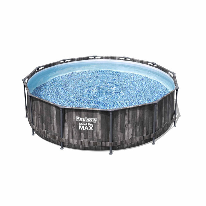 Piscine tubulaire BESTWAY - Opalite grise - aspect bois. piscine ronde Ø3.6m avec pompe de filtration. piscine hors sol. armature acier