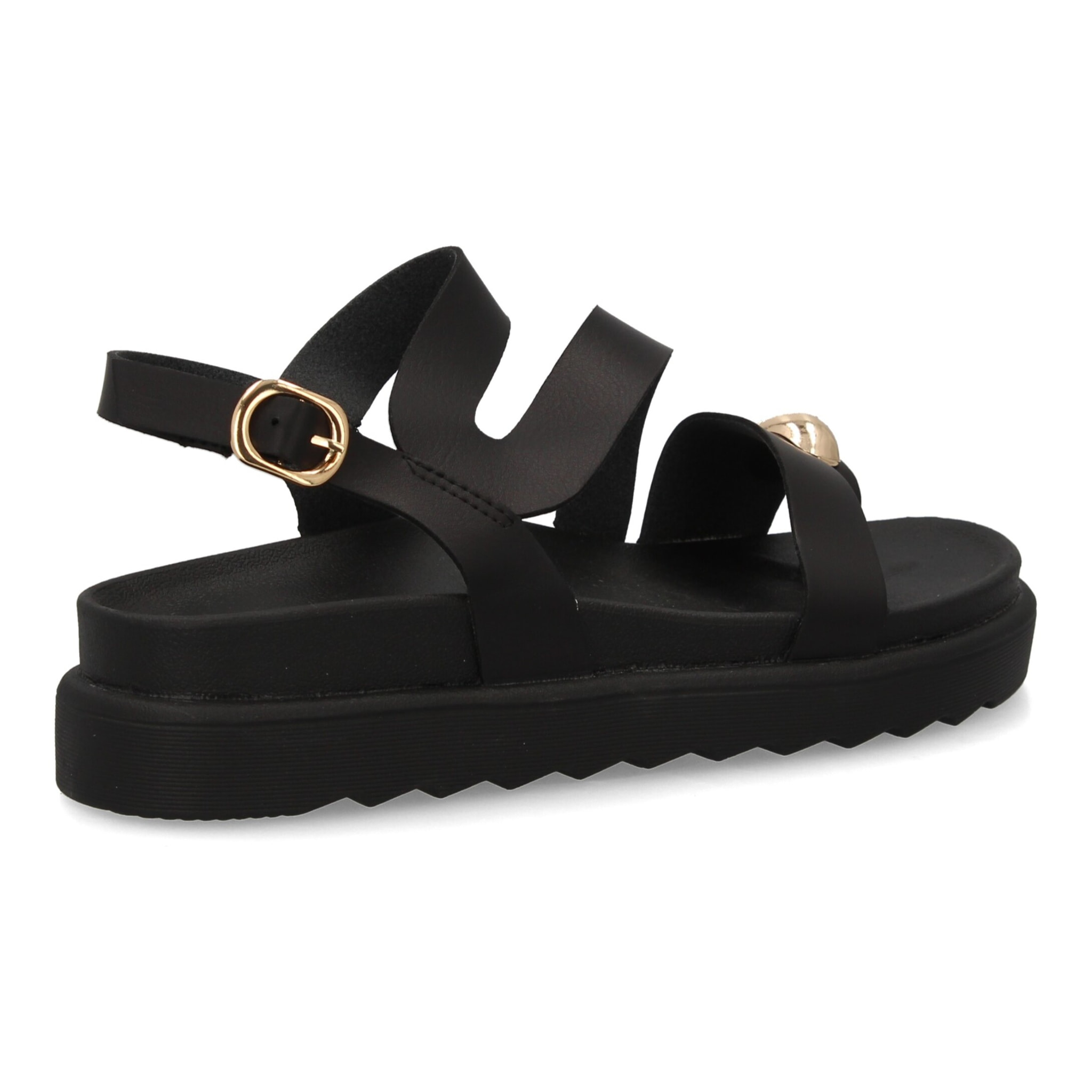 Sandalias cómodas de tiras mujer con adorno metálico.