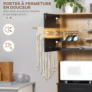 Buffet haut multi-rangement 3 portes tiroir 5 niches bicolore aspect bois clair noir