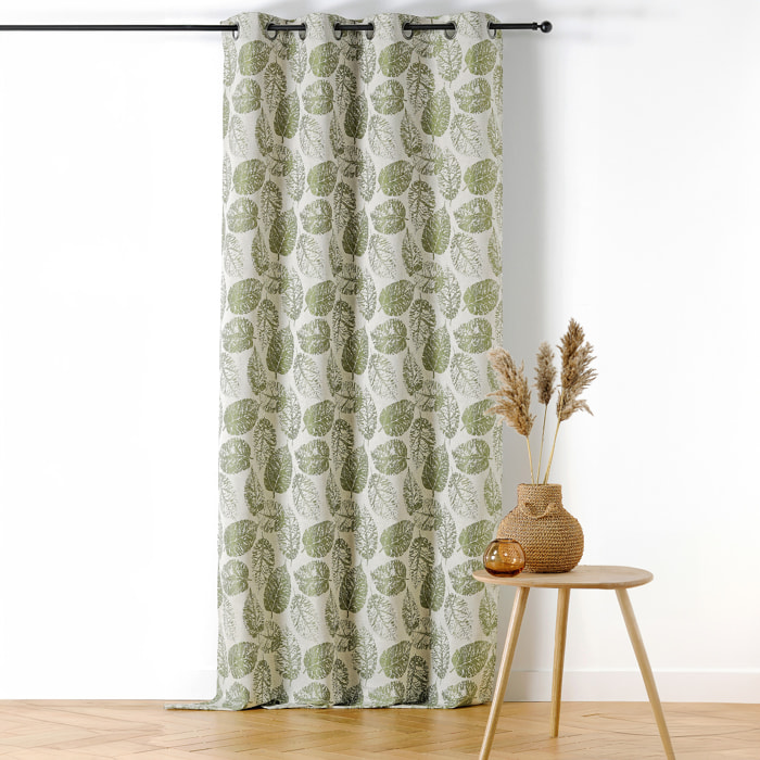 Rideau à Oeillets Motif Feuillage avec Relief - Vert Olive