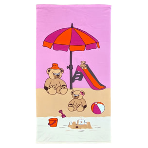Serviette de plage microfibre enfant - Nounours - 70x140cm - 250g/m²