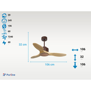 Ventilateur de plafond ø106 cm avec Wifi Réversible Hypersilence 40   W brun
