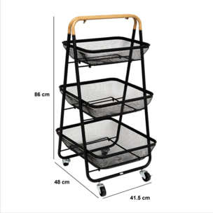 Desserte à roulettes "Mayaj" 3 niveaux noir