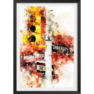 Affiche traffic lights university place Affiche + cadre en bois - Noir