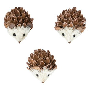 Décoration de sapin en bois hérisson x3 marron 7cm