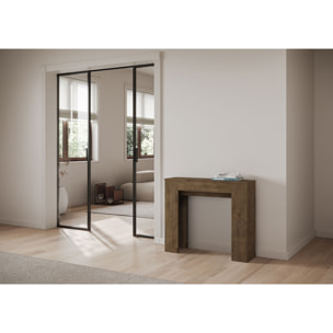 Console extensible 90x42/302 cm Evolve Frêne Blanc rallonges internes avec bancs inférieur et supérieur