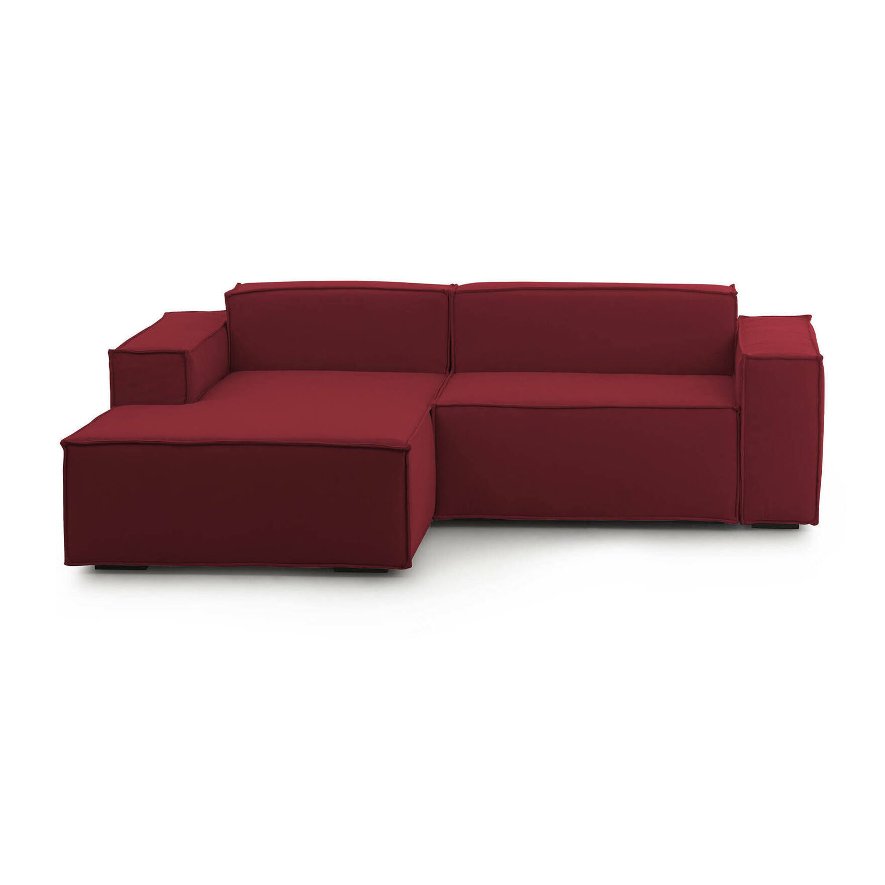 Divano fisso Nadia, Divano componibile a 2 posti con penisola sinistra, 100% Made in Italy, Sofà moderno in tessuto, Cm 220x170h70, Rosso