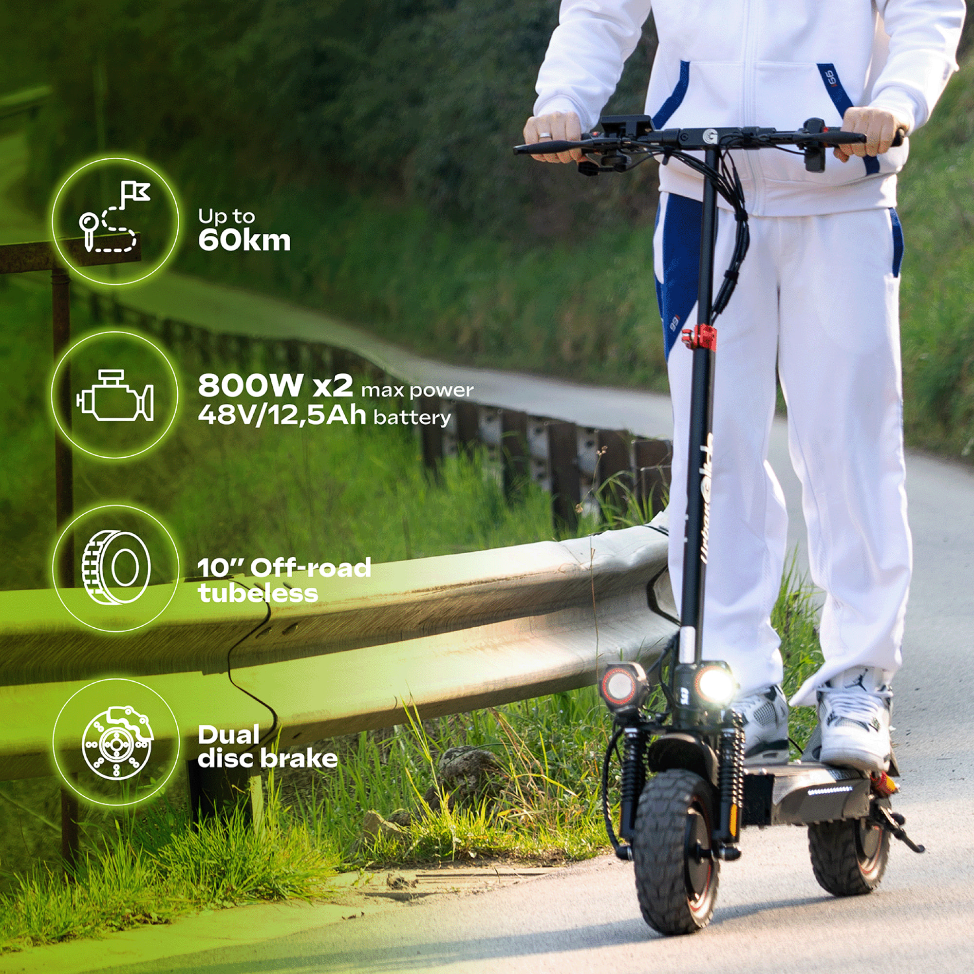 Trottinette Électrique Adulte UrbanGlide ECROSS DUO - Autonomie Jusqu'a 60 km - Pneu Cross 10" Tubeless - Batterie 54V - Poids 26Kg
