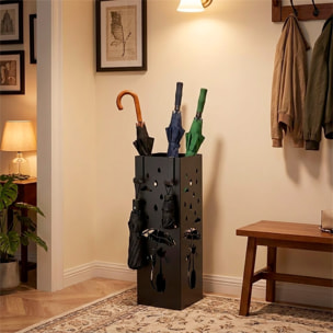 Portaombrelli In Metallo Con Decorazione Gatto Vaschetta Scolapioggia Removibile E 2 Ganci Laterali Base Antiscivolo Quadrato 49 x 15.5 x 15.5 Cm Nero