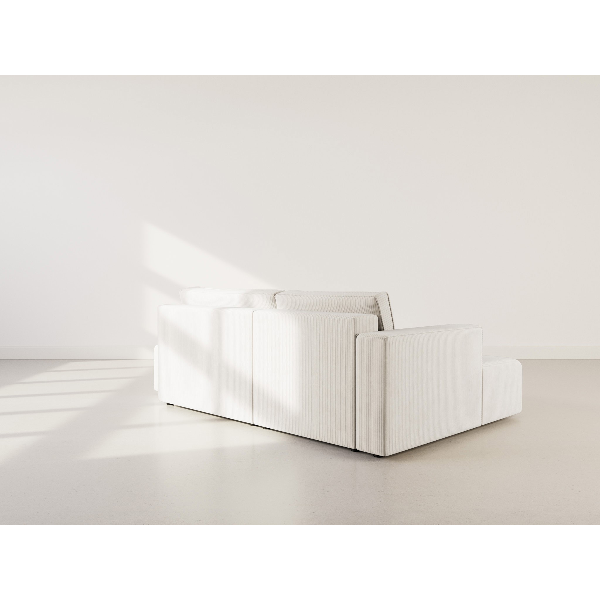 Topaze - canapé d'angle gauche 4 places convertible avec coffre en velours côtelé - Beige