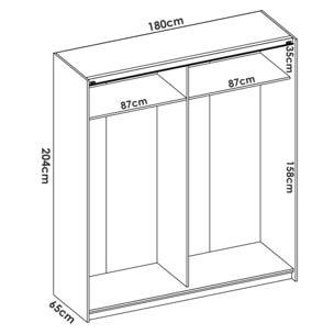 Guardaroba Saltoro, Mobile appendiabiti per camera da letto, Armadio a 2 ante scorrevoli, 180x65h204 cm, Bianco